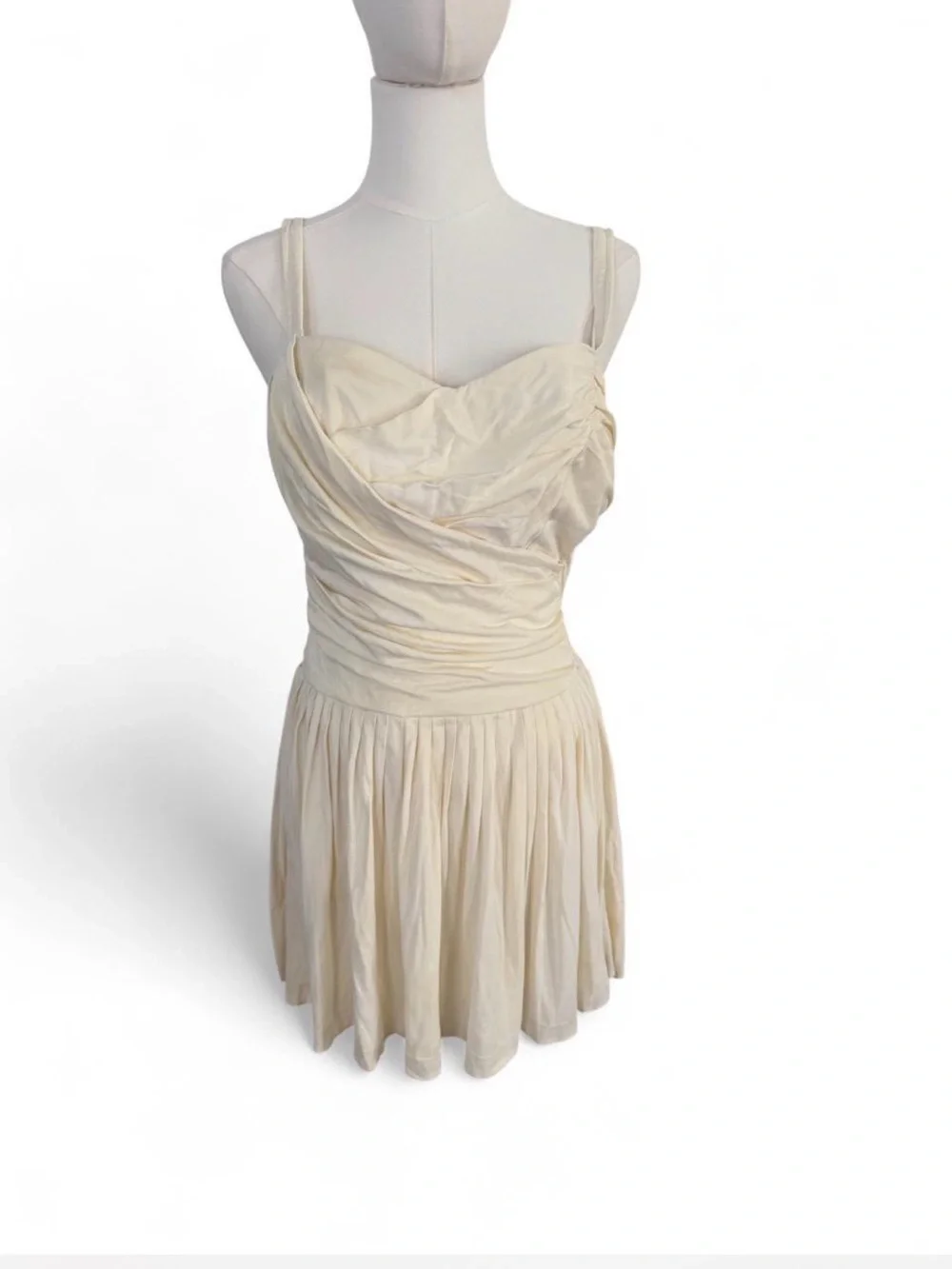 Strap Ruched Cream Swing Dress